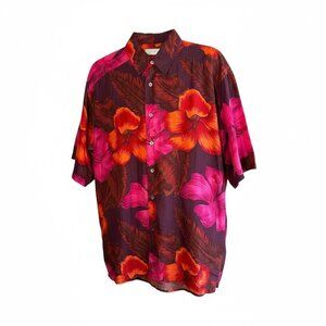 Fenn Wright & Manson Shirt Men's Vintage 90s 100% Silk Fuchsia Floral